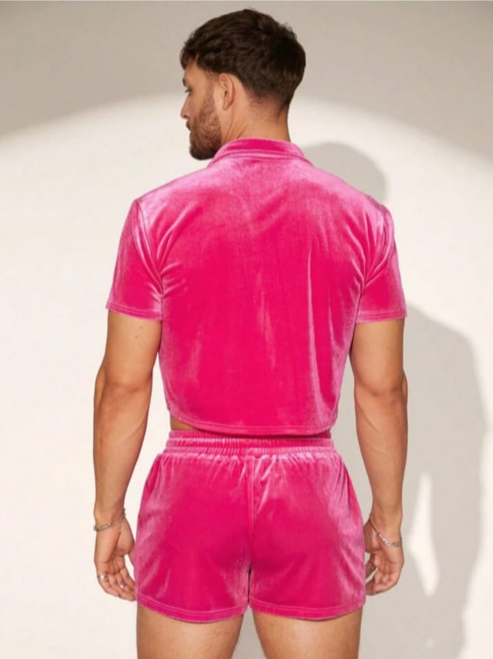 NIGHT-RIDER Men's Velvet Super Soft Sleepwear Shirt & Short Set